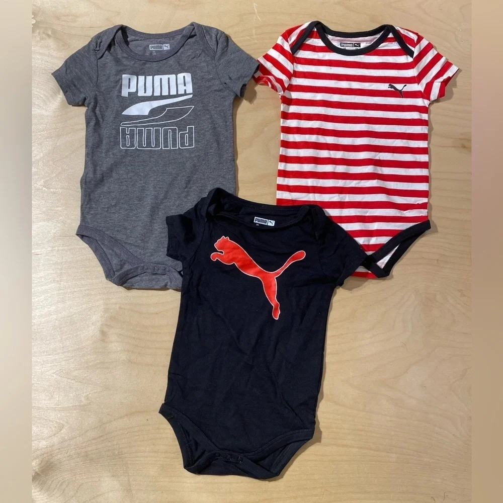Puma Kids Bodysuit Trio - Gray, Red, and Black 18 M (PF)